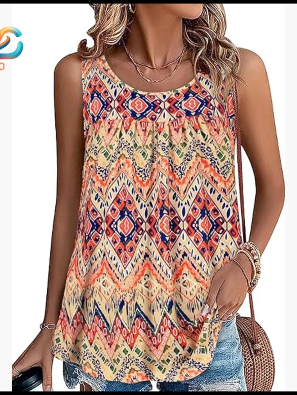 Loose Fit Sleeveless Tunic Blouse Cotton Polyester Summer Tank Top